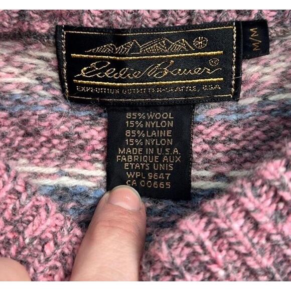 Vintage Eddie Bauer Women’s Wool Blend Fair Isle Knit Pink Sweater Sz M USA Made - Picture 5 of 7